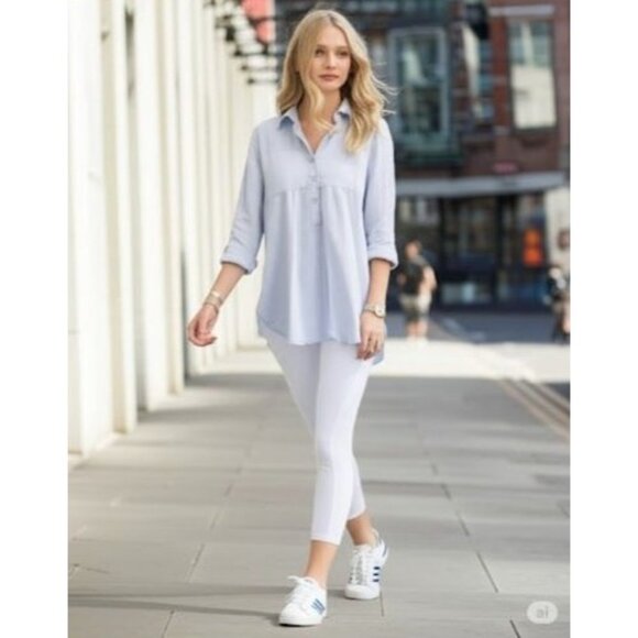 Sigrid Olsen Light Blue Lagenlook Oversized Linen Preppy Tunic Blouse S - Picture 1 of 13